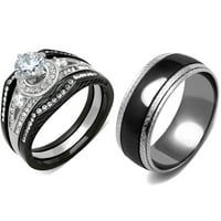 Njegova je crna IP nehrđajući čelik okrugli CZ luksuzni set vjenčanog prstena, dva tona crna podudaranja