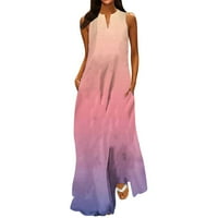 Haljine za žensku haljinu bez rukava dužina gležnja Ležerne ljeto od tiskane V-izrez haljina ružičasta