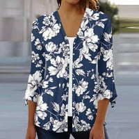 Ženska lagana kardigan Miarhb Print Tunic Ljeto Topsy Bell rukava V izrez Spring Bluze, Navy XL
