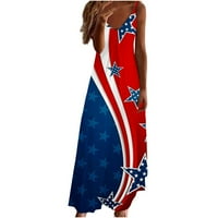 Fartey Maxi haljine za žene Američka zastava Ispis Tunic Fit Rezervoarske sandress casual špagete remen