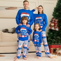 Peyan Božić koji odgovara porodičnoj pidžami postavlja plave vesele božićne tiskane vrhove i hlače za