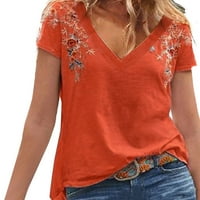 Ženske majice Ženska modna ljetna gornja majica izvezena V-izrez majica kratkih rukava narandžasta xxxl