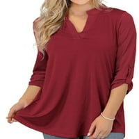 Ženska majica rukave na majici V izrez T majica Dame Elegantna bluza tunika Dnevna odjeća Tee Red S