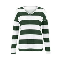 Ketyyh-CHN džemper pulover dugih rukava pulover prugasti plus veličine pleteni džemperi vrhovi zeleni,