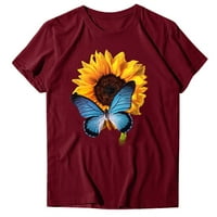 Košulje za žene Ležerne vrhove suncokret leptir Ispis okrugli vrat kratkih rukava majica