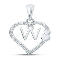 10kt bijelo zlato Ženo okruglo Diamond W Heart Pismo Privjesak CTTW