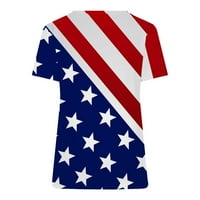4. jula vrhovi za žene V-izrez Majica Modni casual zvezda za bluzu kratkih rukava na vrhu Amerike Dan