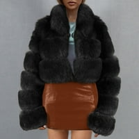 Lilgiuy ženske dame toplo Furry Copy Jakna Zimska solidna V-izrez odjeća crna, 10 zimska moda