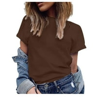 Ženska modna casual bluza plus veličina čvrsta majica V-izrez kratki rukav s smeđom