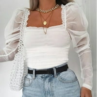 SunhillsGrace majice za ženska modna mreža Sheer rukav četvrtasti vrat Top affeing rukava Slim Fit bluza
