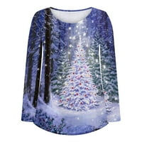 Duksevi za žene Božićne ležerne pulover tiskane vrhove slatkih krajeva s dugim rukavima s dugim rukavima