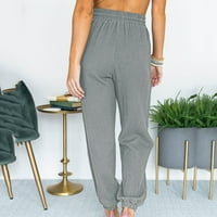 Hlače za žene Trendi modne casual pune boje visoke struke čipke labave pantalone duge hlače sive l