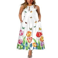 Avamo ženska boemska cvjetna turska duga haljina Halter izrez Loose Maxi haljine leptir od ispisane