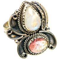 Rainbow Moonstone, ružičasti turmalinski prsten veličine 7. - Ručno rađen boho vintage nakit prsten130009