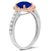 1.86ct okrugli rez simulirani plavi safir 18k tone zlatne godišnjice Angažovanje halo prstena veličine 7.5