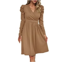 Lenago Maxi haljine za žene plus veličine dame modne čvrste boje V-izrez Žena dugih rukava casual haljina