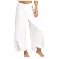 Yoga Hlače Žene Solid Boja Split High Stretch vježbanje Yoga Slobodne hlače Bijele + XL