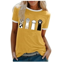 Ženska majica s dugim rukavima za žene za žene Pamučne ženske ležerne bluze Crew izrez kratkih rukava šivene boje mačke ogrebotine uzorak majica