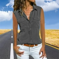 Wofedyo košulje za žene Ležerne prilike sa čvrstim rukavima Okrenite dugme za ovratnike Gumb Prednja