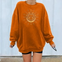 Hanas Tops Fashion Weones Lable Sun Print Okrugli vrat Dugih rukava Ležerni džemper Narančasta Narandžasta
