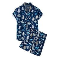 Hinvhai Men Casualwown gumba za odjavu plaža cvjetna print s kratkim rukavima kratke hlače za plažu