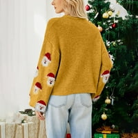 Hanzidakd ženski pleteni pulover Dukseri padaju i zimski rukav o vratu poliester božićni pulover džempeni zlatni m
