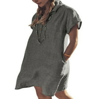 Voguele ženske majice haljina V izrez sandress solid boja kratke mini haljine boho labave sive m