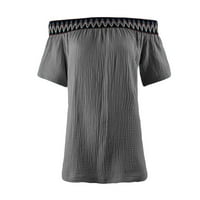 Ženski vrhovi ženska bluza s ramenom tiskana patchwork kratkih rukava casual majica vrhovi sive s