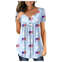 Ljetne ženske košulje Ženska ležerna ljetna gumba V-izrez kratki rukav majica Neovisnosti Dan Neovisnosti