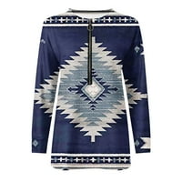 Žene Aztec Geometrijski dukseri Moderni jumper Juniorski vrhovi Pola zip V izrez dugih rukava s pulover