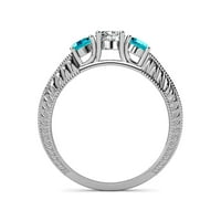 TRIJESELS Diamond i London Blue Topaz Milgrain Radni kamen Prsten sa bočnim dijamantima 0. CT TW 14K