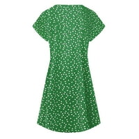Ženske haljine polka dot v-izrez A-line midi haljina, modna ljetna haljina kratkih rukava zelena 2xl