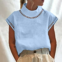 Košulje za žene Solid Boja Ljeto Izrežite pulover modne seksi čipke kratkih rukava za stalak za pričvrsne majice TOP prsluk