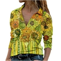 Scyoekwg majice s dugim rukavima za žene za žene za žene labavo Fit Comfy V bluze Ležerne prilike cvjetno
