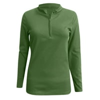 Zelene majice za žene jesenski čvrsti boja postolje sa zatvaračem na zatvaraču donji dno dugih rukava