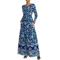 Jedna odjeća za žene Džepne maxi haljine za žene dame casual boho cvjetni print okrugli vrat Dugi rukav