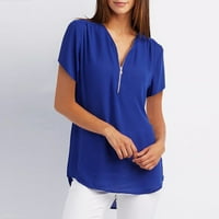 Žene ležerne vrhove majica dame v izrez patentni patentni majica Bluza TEE TOPEN ženski kratki rukovi