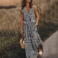 Ljetne haljine za žene bez rukava A-line Maxi Laice čipka duboka V-izrez Dress Grey L