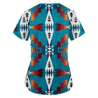 Ženska bluza Ženska modna štampa za kratki rukav V-izrez V-izrez Radni džep bluza plavi s