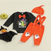 Calsunbaby Kids Baby Boys Halloween Outfits Set broj Ispis Romper sa kombinezonima ispisa duhova i šešir