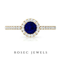 Blue Sapphire Prsten sa dijamantnim naglaskom, elegantnim Bluem safirnim zaručničkim prstenom, 14k žuto zlato, SAD 6,50
