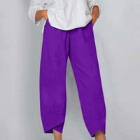 Ženske pamučne posteljine hlače lagane rezne salonske hlače za žene Solid Boja Ljeto casual labav