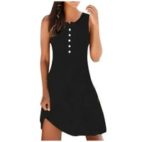 Ljetne haljine za žene Mini modni čvrsti bez rukava A-line za vrat iz vrate Dress Crna s