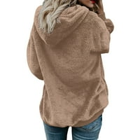 Ženski kaput sa kapuljačom zimski topli vuneni patentni džepovi pamučni kaput kaputi za žene kaki