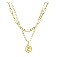 Frehsky ogrlice za žene ženski šesterokutni oblik privjesak zlatni dvostruki papir ogrlicu
