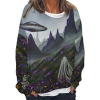 Lroplie Dukmirt za žene Jesen zimska odjeća slikanje svijeće džemper za ispis okruglog vrata dugih rukava