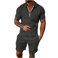 Muški ljetni čvrsti poklopljeni košulje sa zatvaračem Sport Sport Sportske kratke rukave i kratke hlače