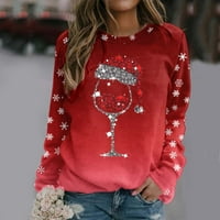 Ženski vrhovi modni džemper za pulover za sretan božićni print o vratu dukserice okrugli fit casual