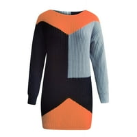 Jesenje i zimske žene Casaul Patchwork dugih rukava s džemper sa džemper za izrez Hot25SL4487865