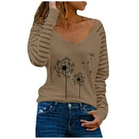 Majice za žene labave casual okruglih vrata dugih rukava s dugim rukavima cvjetna tiskana majica Tee